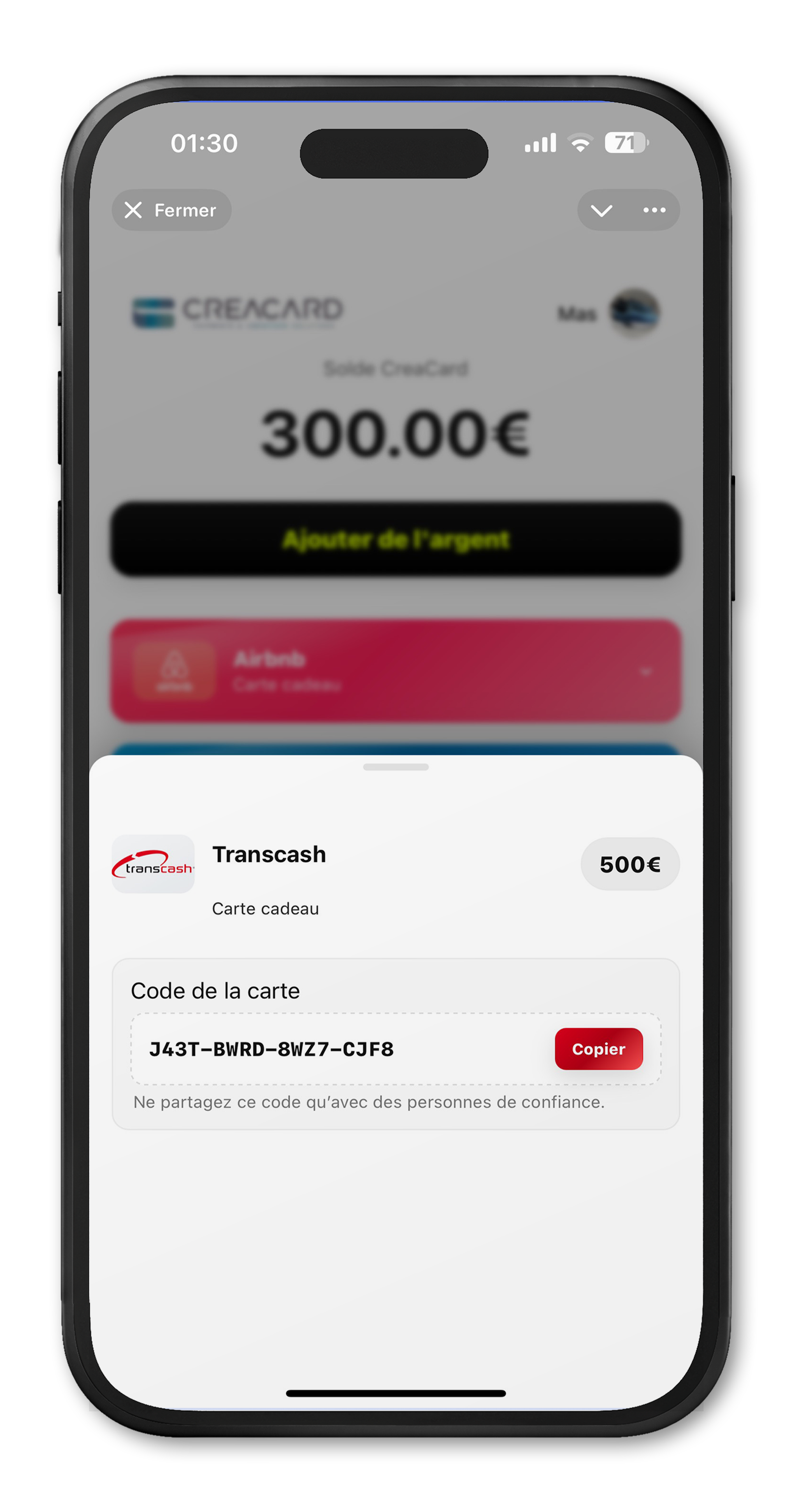 Interface de la carte dans l’app Telegram